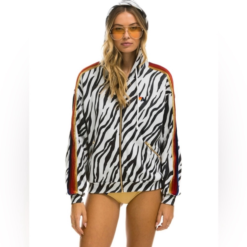 Aviator Nation Unisex CLASSIC RELAXED ZIP HOODIE WITH POCKETS - ZEBRA | PRELOVED